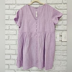 Madewell Petite Large Purple Linen Button Front Mini Dress